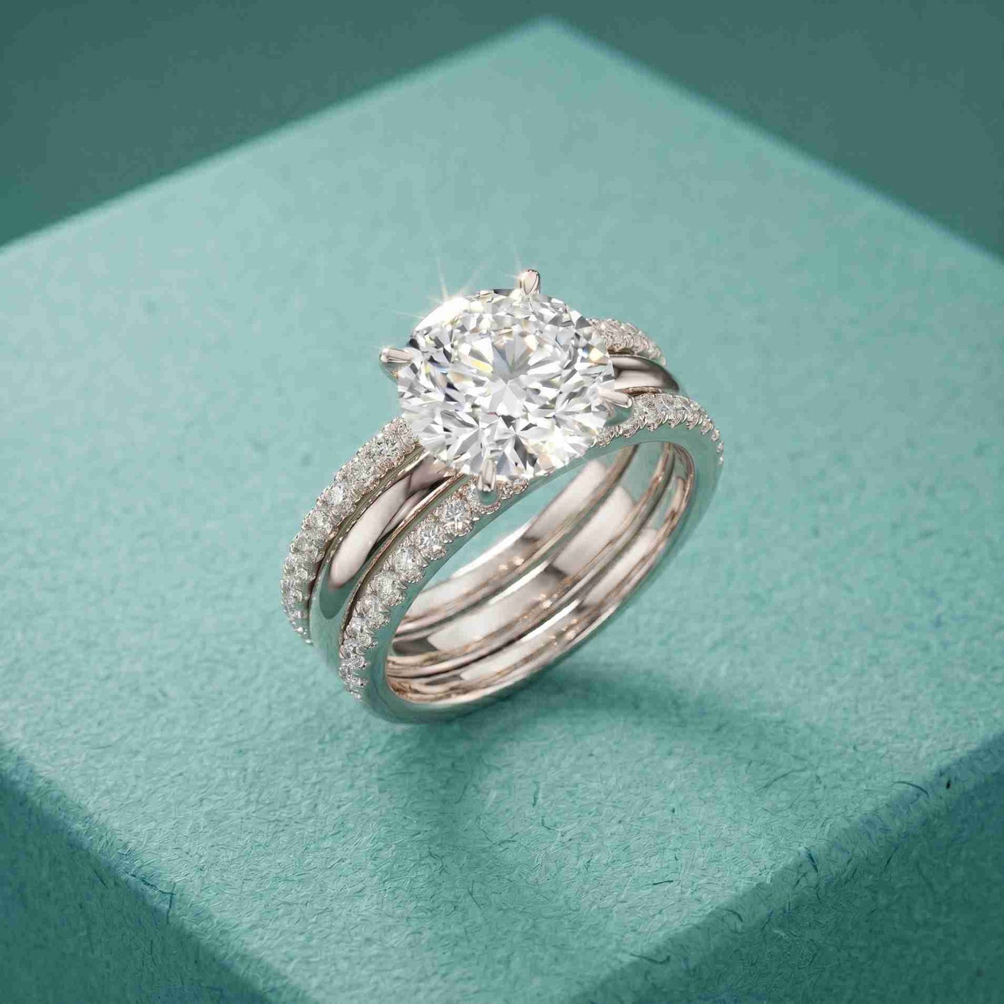 3.50 Ct Round Cut Moissanite Signature Stack Ring White