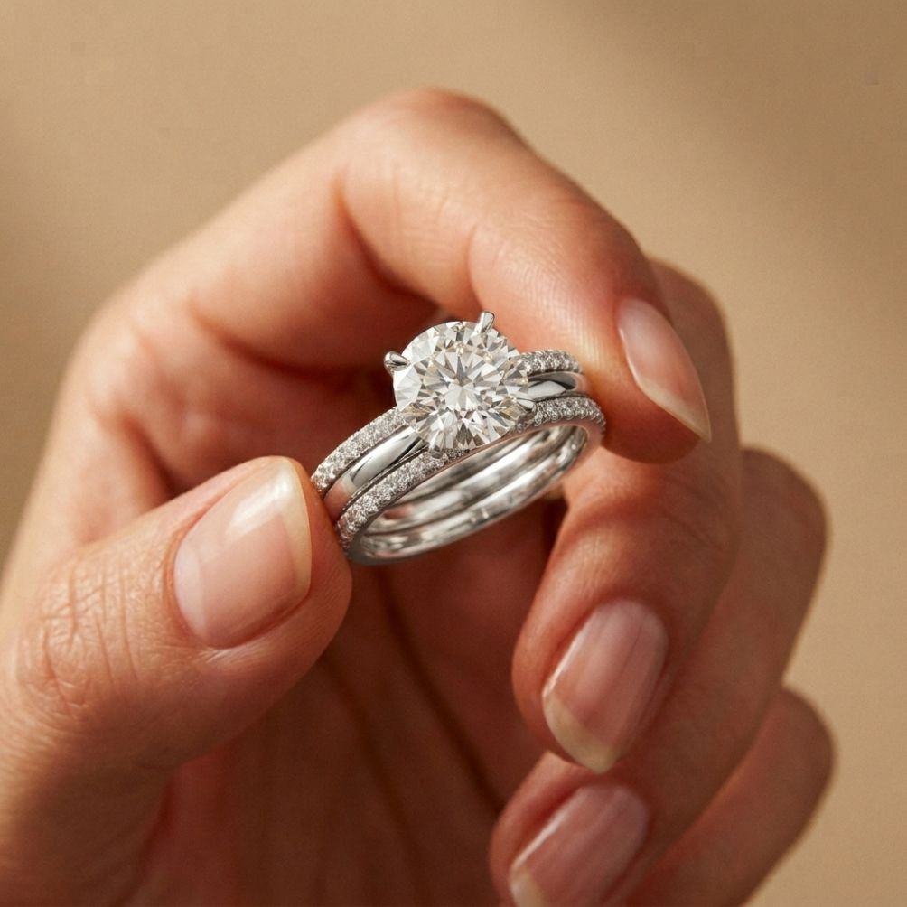 3.50 Ct Round Cut Moissanite Signature Stack Ring White