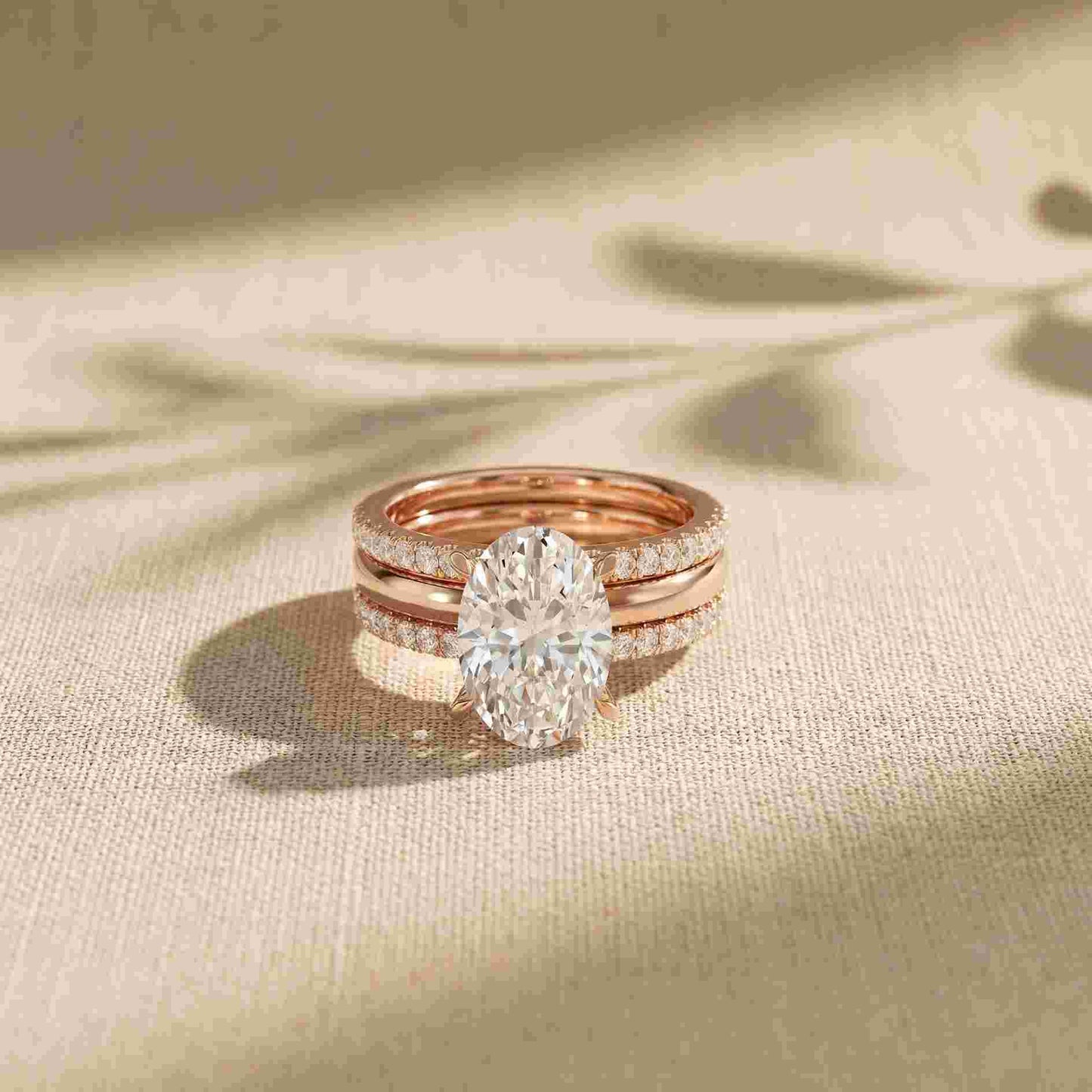 3.50 Ct Oval Cut Moissanite Elegant Stack Ring Rose Gold
