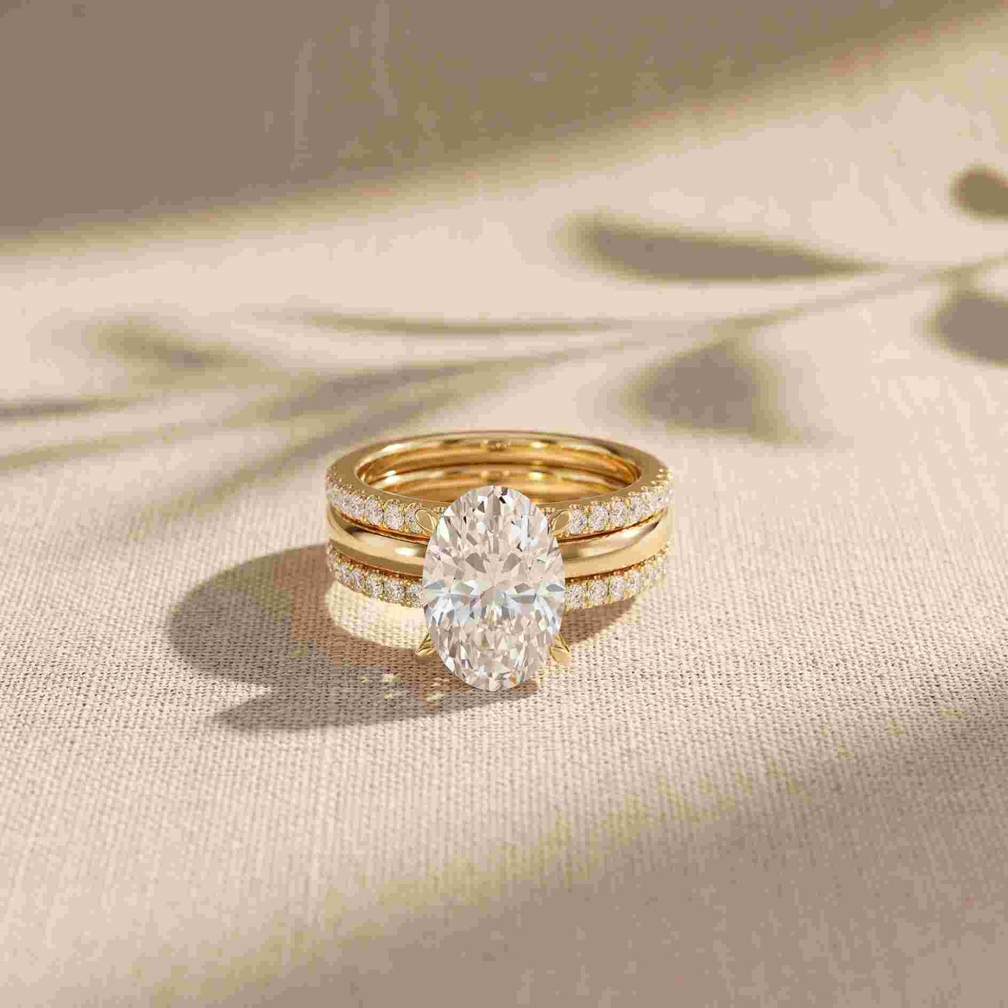 3.50 Ct Oval Cut Moissanite Elegant Stack Ring Gold