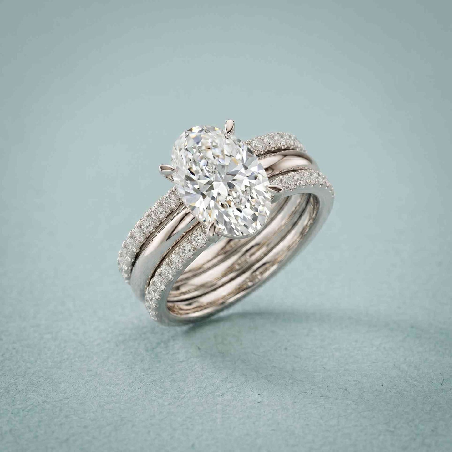 3.50 Ct Oval Cut Moissanite Elegant Stack Ring White