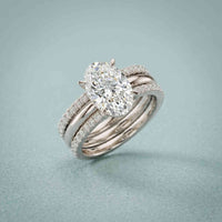 3.50 Ct Oval Cut Moissanite Elegant Stack Ring White