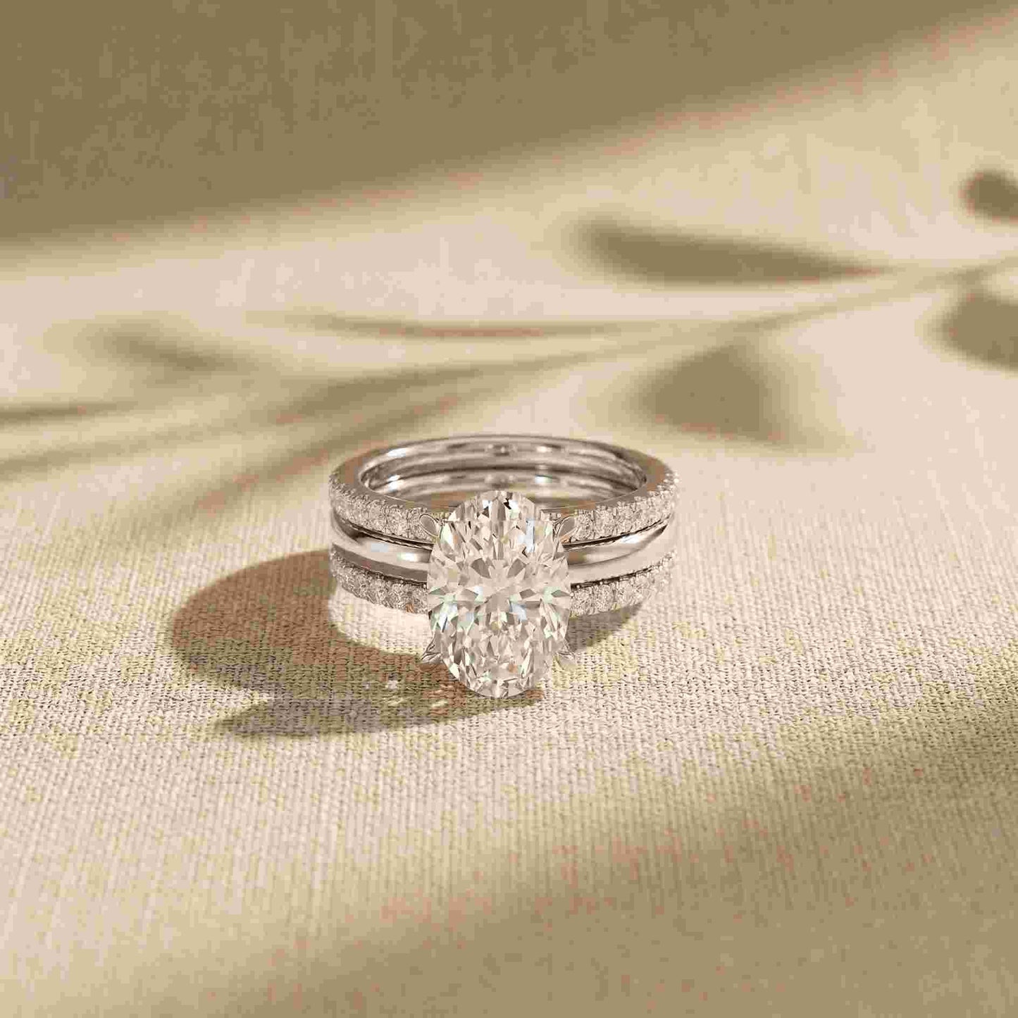 3.50 Ct Oval Cut Moissanite Elegant Stack Ring White