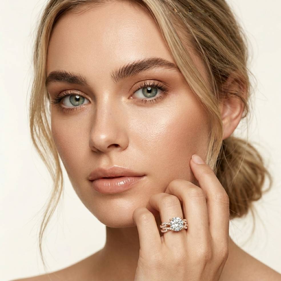 3.25 Ct Round Cut Moissanite Pave Stack Ring Rose Gold