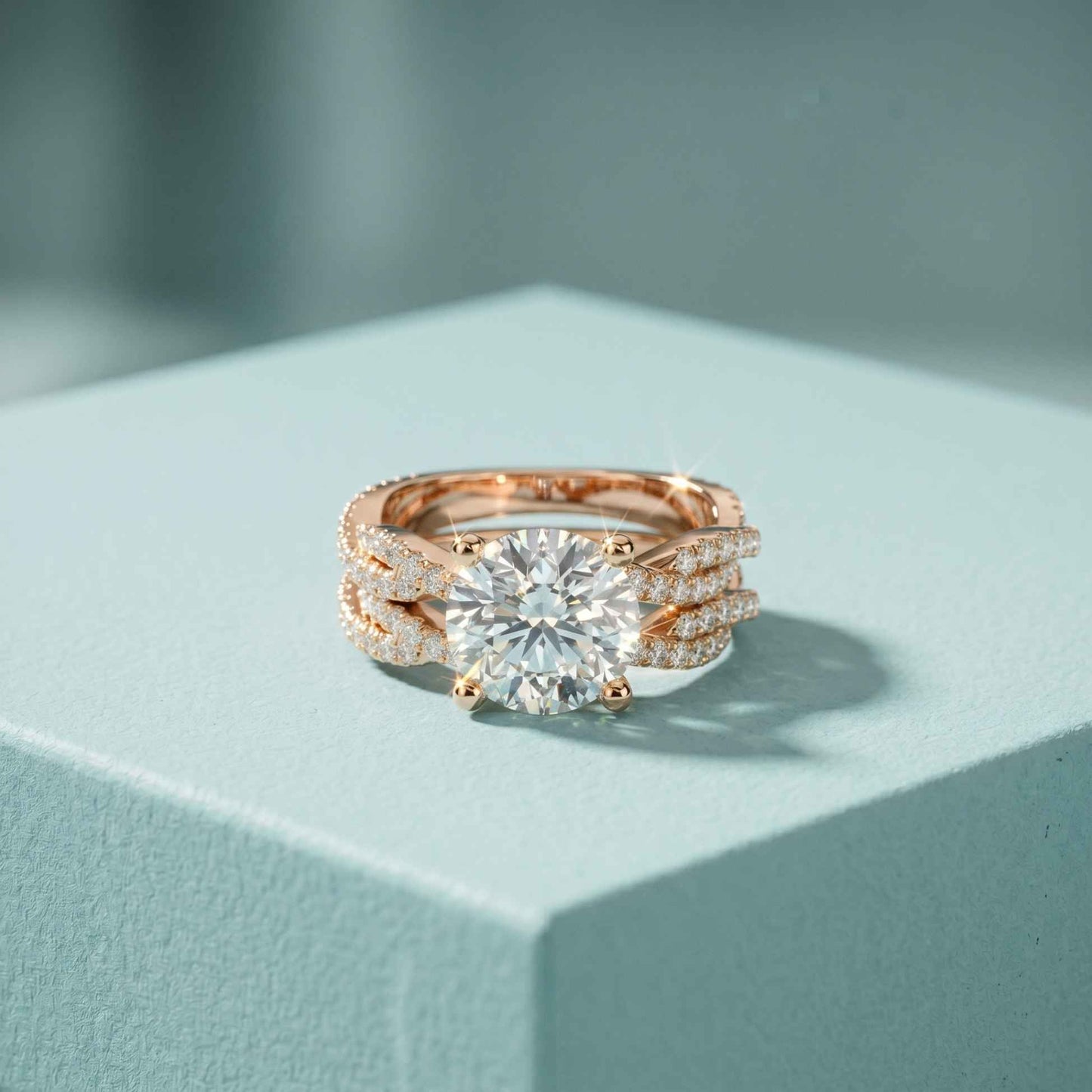 3.25 Ct Round Cut Moissanite Pave Stack Ring Rose Gold