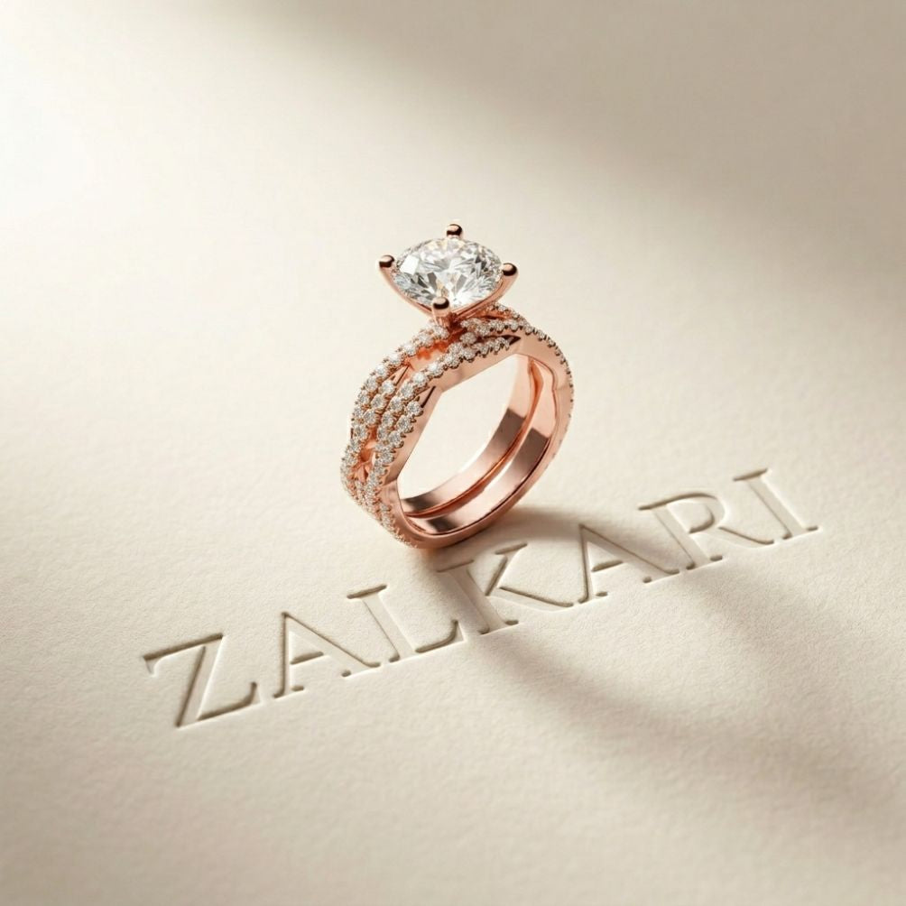 3.25 Ct Round Cut Moissanite Pave Stack Ring Rose Gold