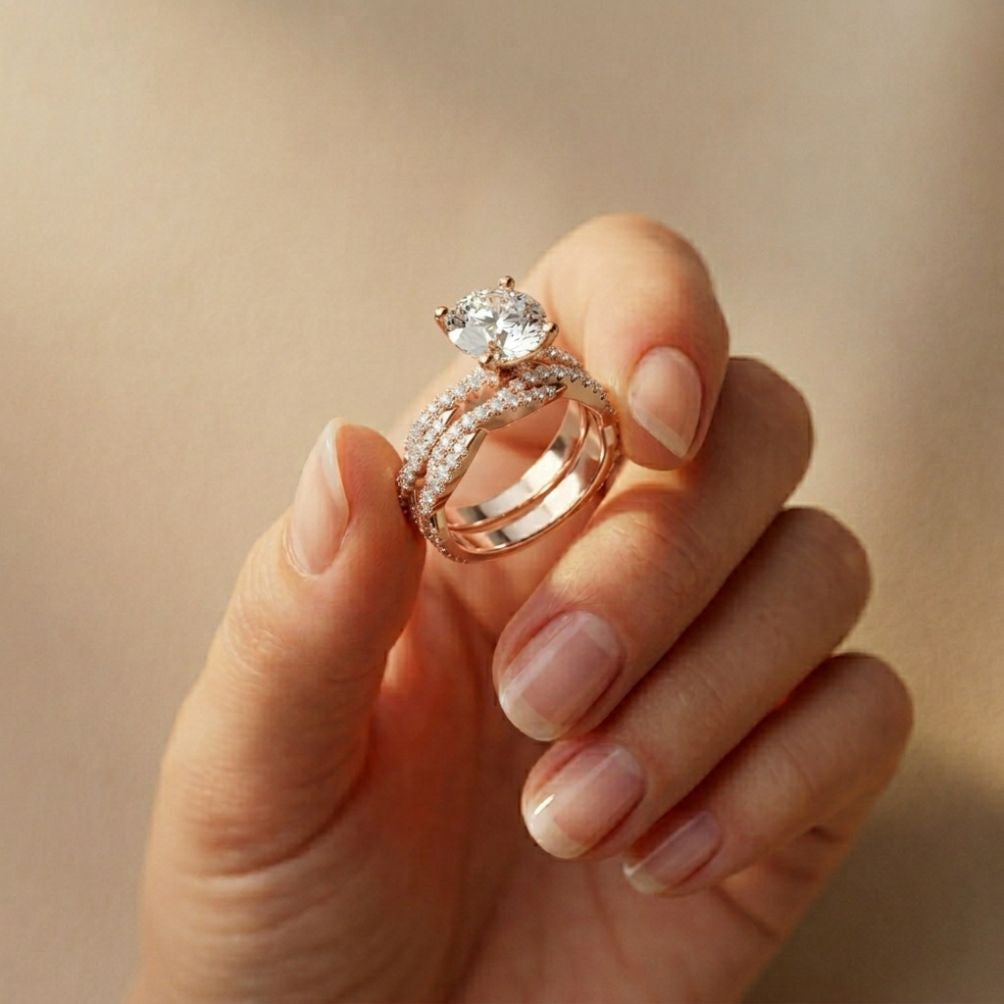 3.25 Ct Round Cut Moissanite Pave Stack Ring Rose Gold