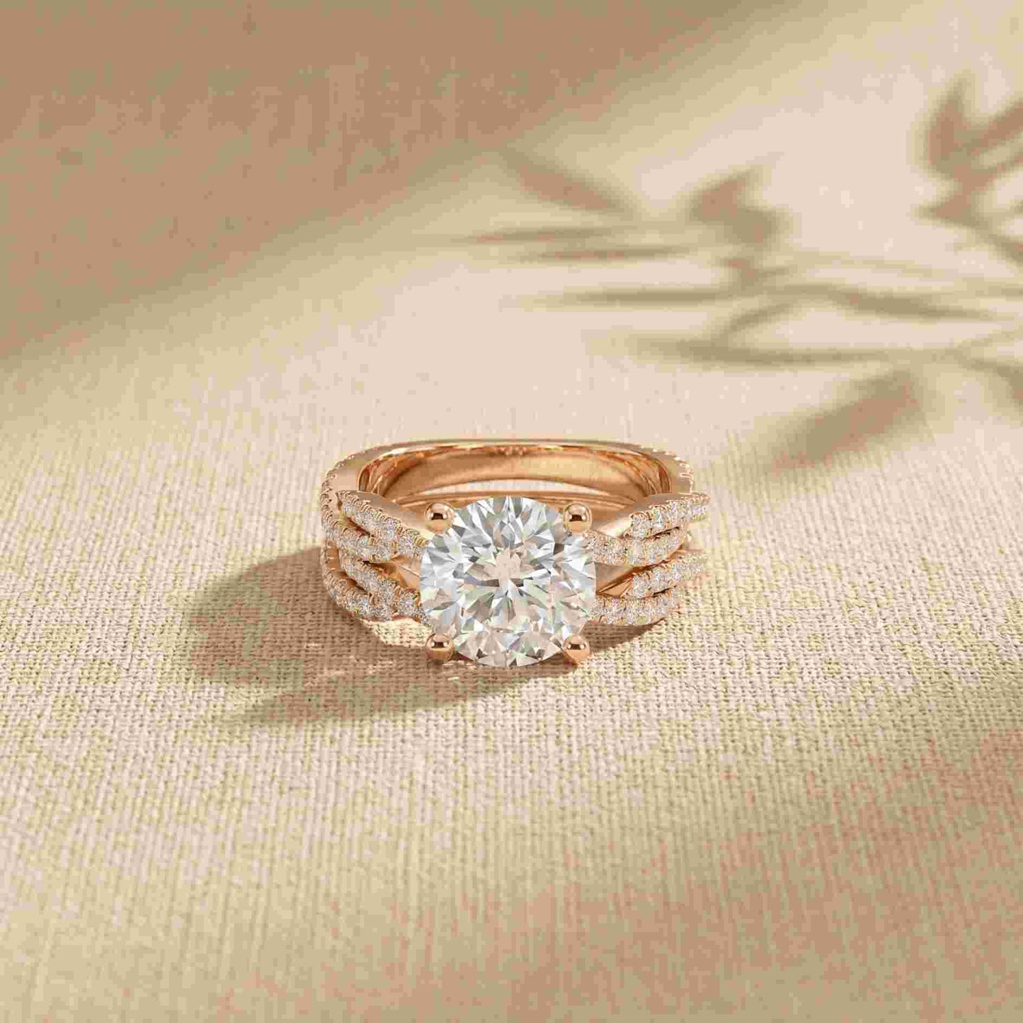 3.25 Ct Round Cut Moissanite Pave Stack Ring Rose Gold