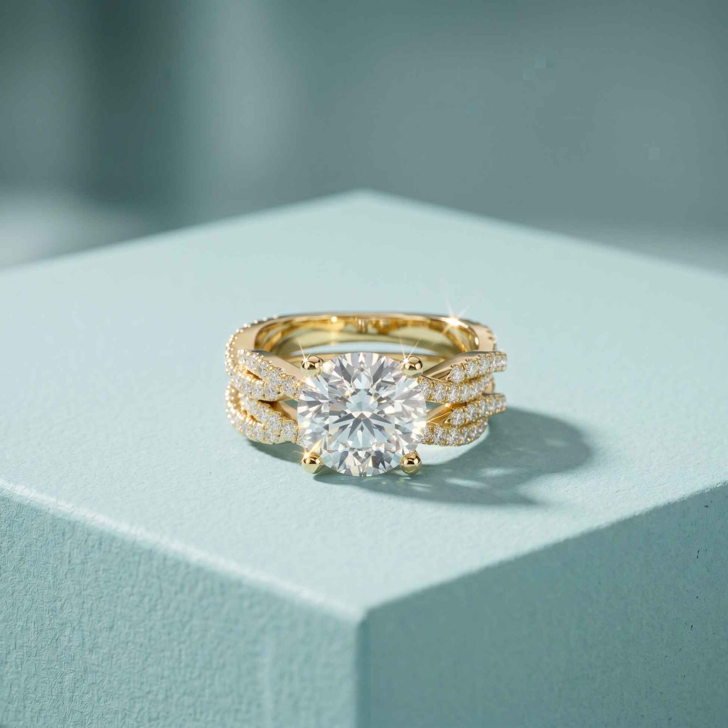 3.25 Ct Round Cut Moissanite Pave Stack Ring Gold