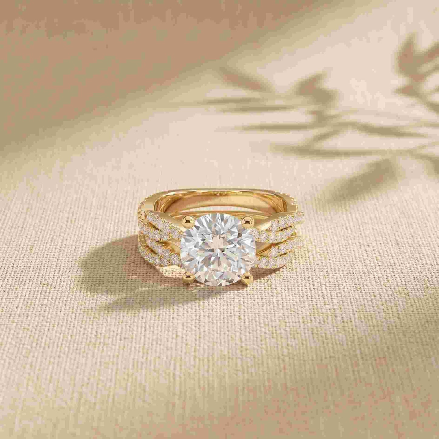 3.25 Ct Round Cut Moissanite Pave Stack Ring Gold
