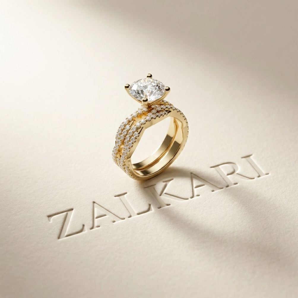 3.25 Ct Round Cut Moissanite Pave Stack Ring Gold