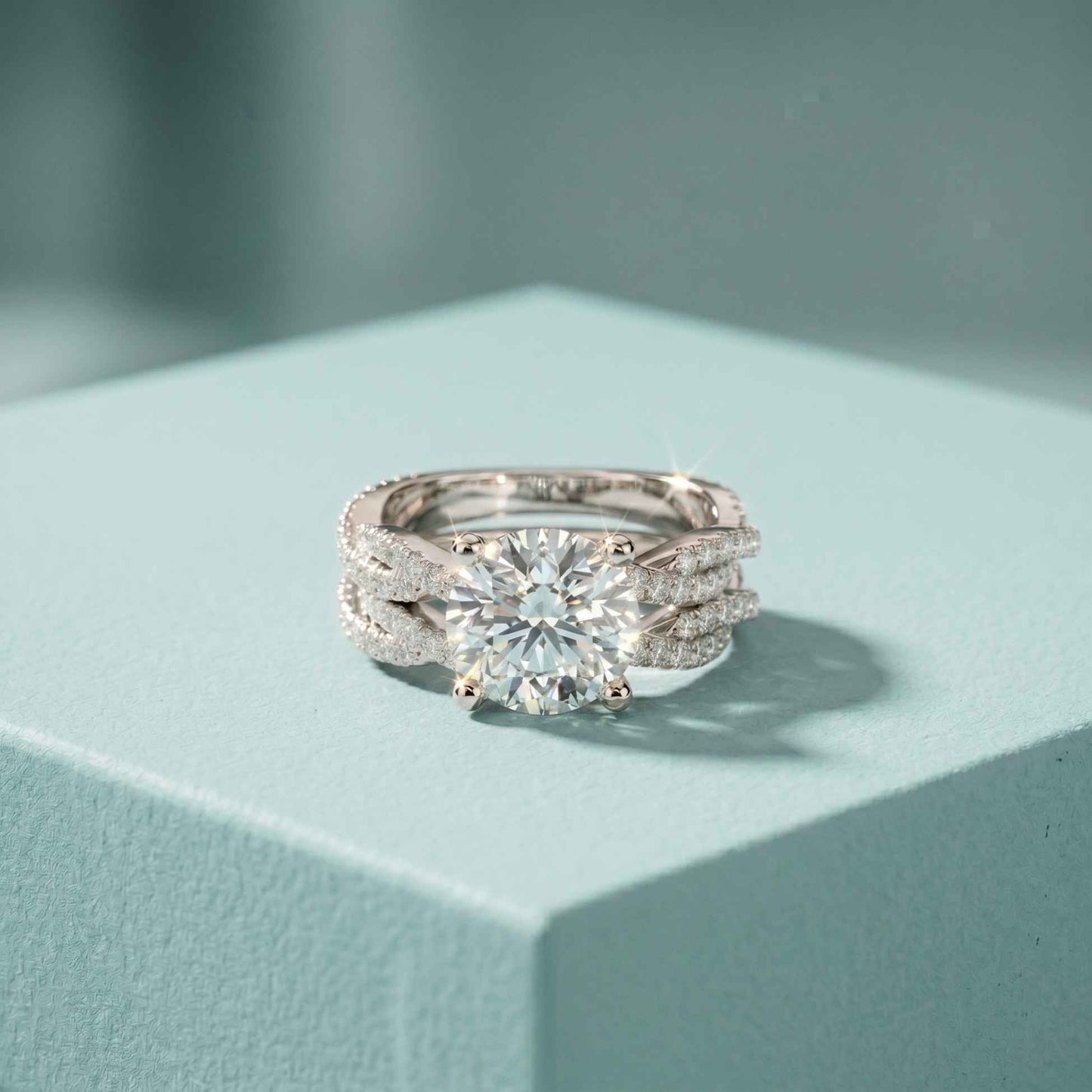 3.25 Ct Round Cut Moissanite Pave Stack Ring White