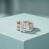 3.25 Ct Round Cut Moissanite Pave Stack Ring White