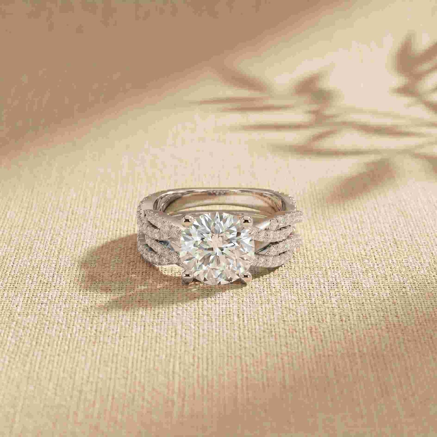 3.25 Ct Round Cut Moissanite Pave Stack Ring White