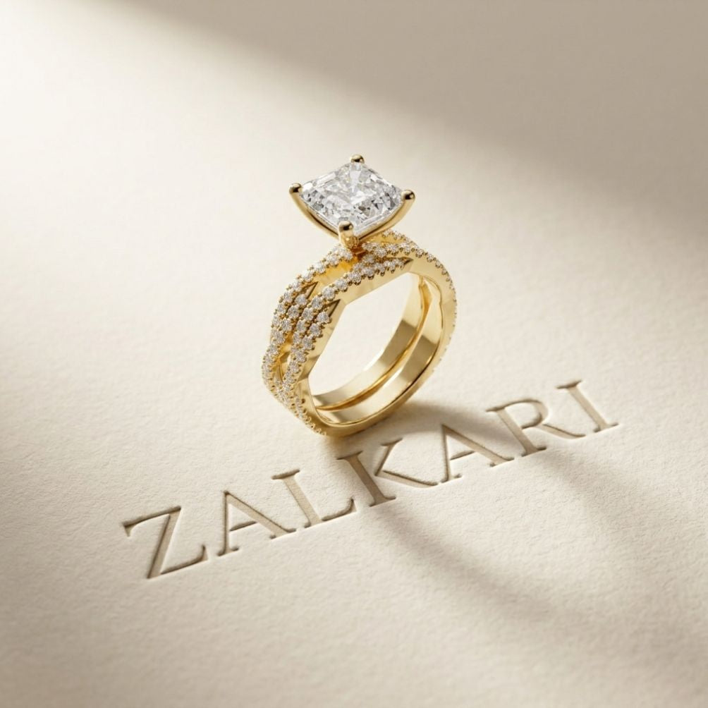 3.25 Ct Asscher Cut Moissanite Twisted Pave Ring Gold