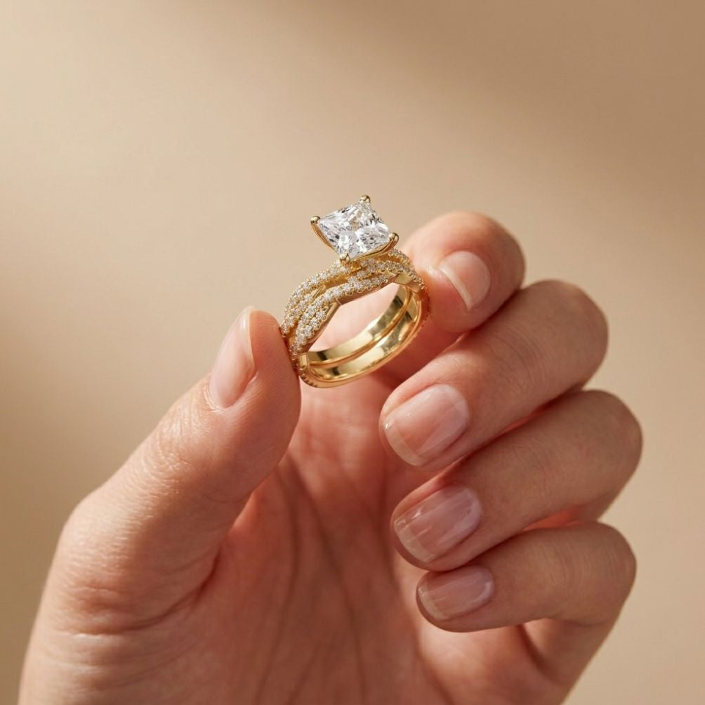3.25 Ct Asscher Cut Moissanite Twisted Pave Ring Gold
