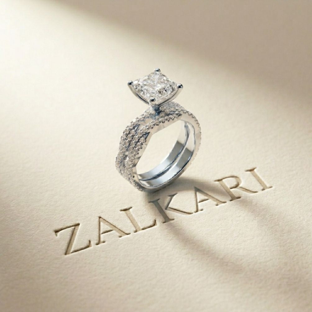 3.25 Ct Asscher Cut Moissanite Twisted Pave Ring White