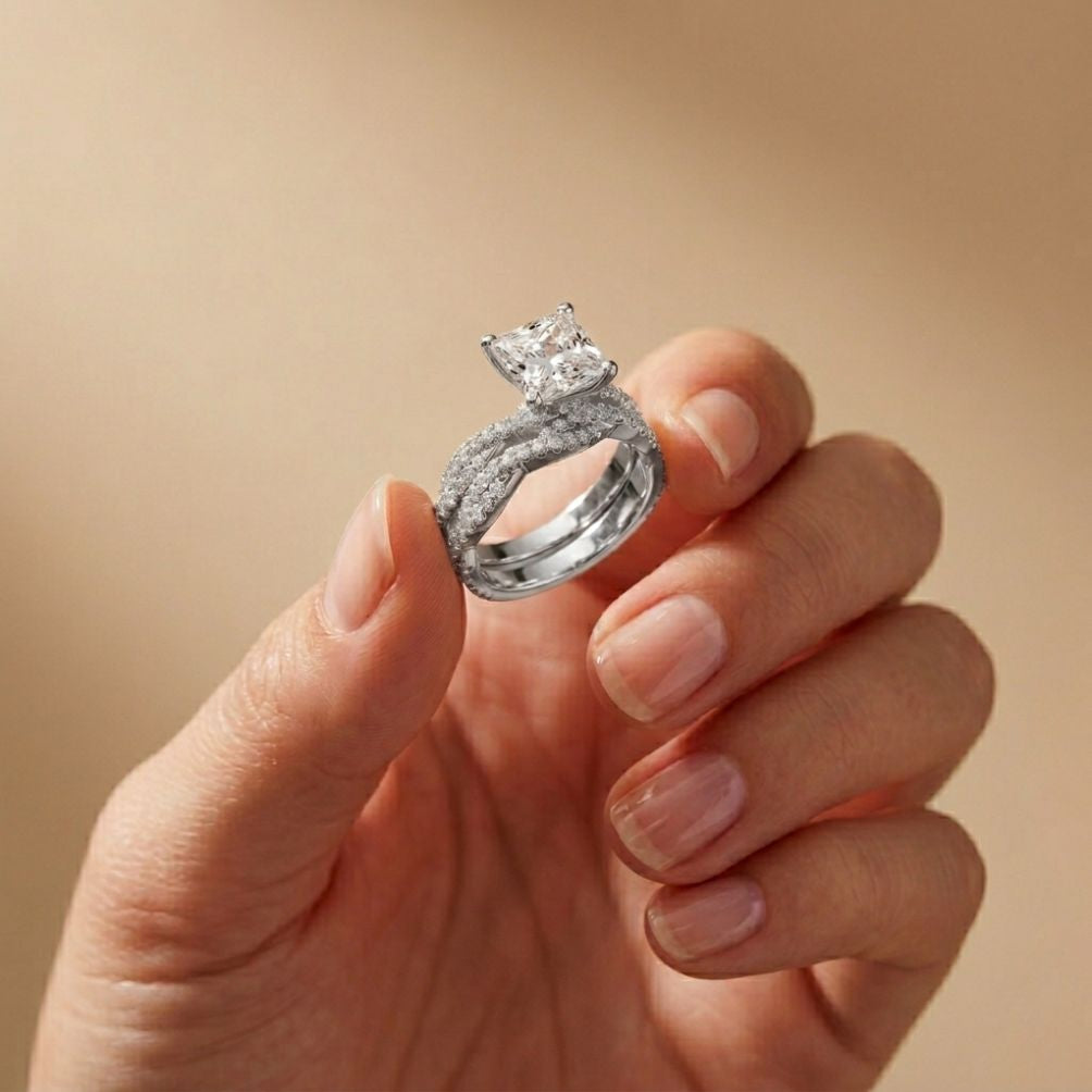 3.25 Ct Asscher Cut Moissanite Twisted Pave Ring White