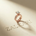 3.25 Ct Cushion Cut Moissanite Interwoven Pavé Ring Rose Gold