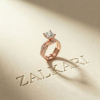 3.25 Ct Cushion Cut Moissanite Interwoven Pavé Ring Rose Gold
