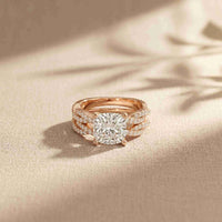 3.25 Ct Cushion Cut Moissanite Interwoven Pavé Ring Rose Gold