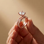 3.25 Ct Cushion Cut Moissanite Interwoven Pavé Ring Rose Gold