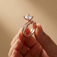 3.25 Ct Cushion Cut Moissanite Interwoven Pavé Ring Rose Gold