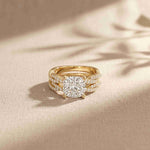 3.25 Ct Cushion Cut Moissanite Interwoven Pavé Ring Gold