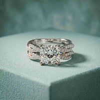 3.25 Ct Cushion Cut Moissanite Interwoven Pavé Ring White