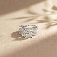3.25 Ct Cushion Cut Moissanite Interwoven Pavé Ring White