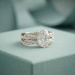 3.25 Ct Oval Cut Moissanite Sculpted Pavé Ring