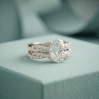 3.25 Ct Oval Cut Moissanite Sculpted Pavé Ring