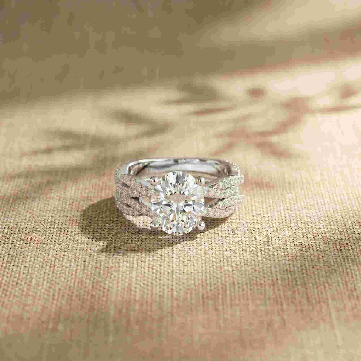 3.25 Ct Oval Cut Moissanite Sculpted Pavé Ring