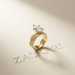 3.25 Ct Pear Cut Moissanite Crisscross Pavé Ring