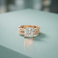 3.25 Ct Princess Cut Moissanite Crossover Pavé Ring
