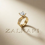 3.25 Ct Princess Cut Moissanite Crossover Pavé Ring