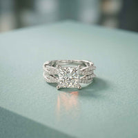 3.25 Ct Princess Cut Moissanite Crossover Pavé Ring