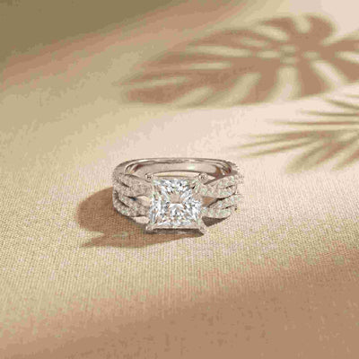 3.25 Ct Princess Cut Moissanite Crossover Pavé Ring