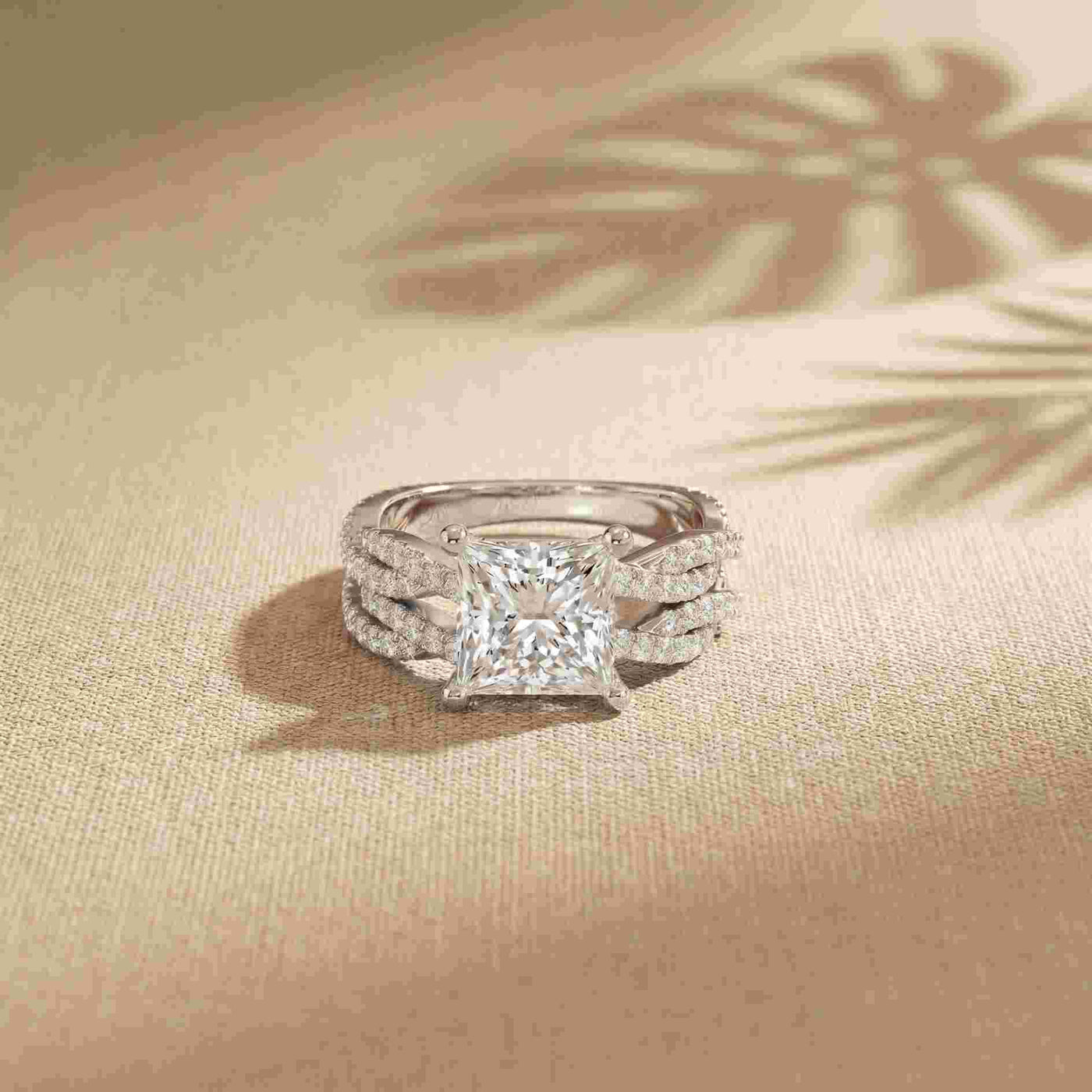 3.25 Ct Princess Cut Moissanite Crossover Pavé Ring
