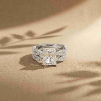 3.25 Ct Radiant Cut Moissanite Sculpted Pavé Ring