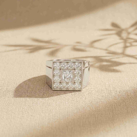 2.35 Ct Princess Cut Moissanite Men's Statement Signet Ring