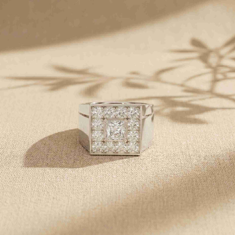2.35 Ct Princess Cut Moissanite Men's Statement Signet Ring