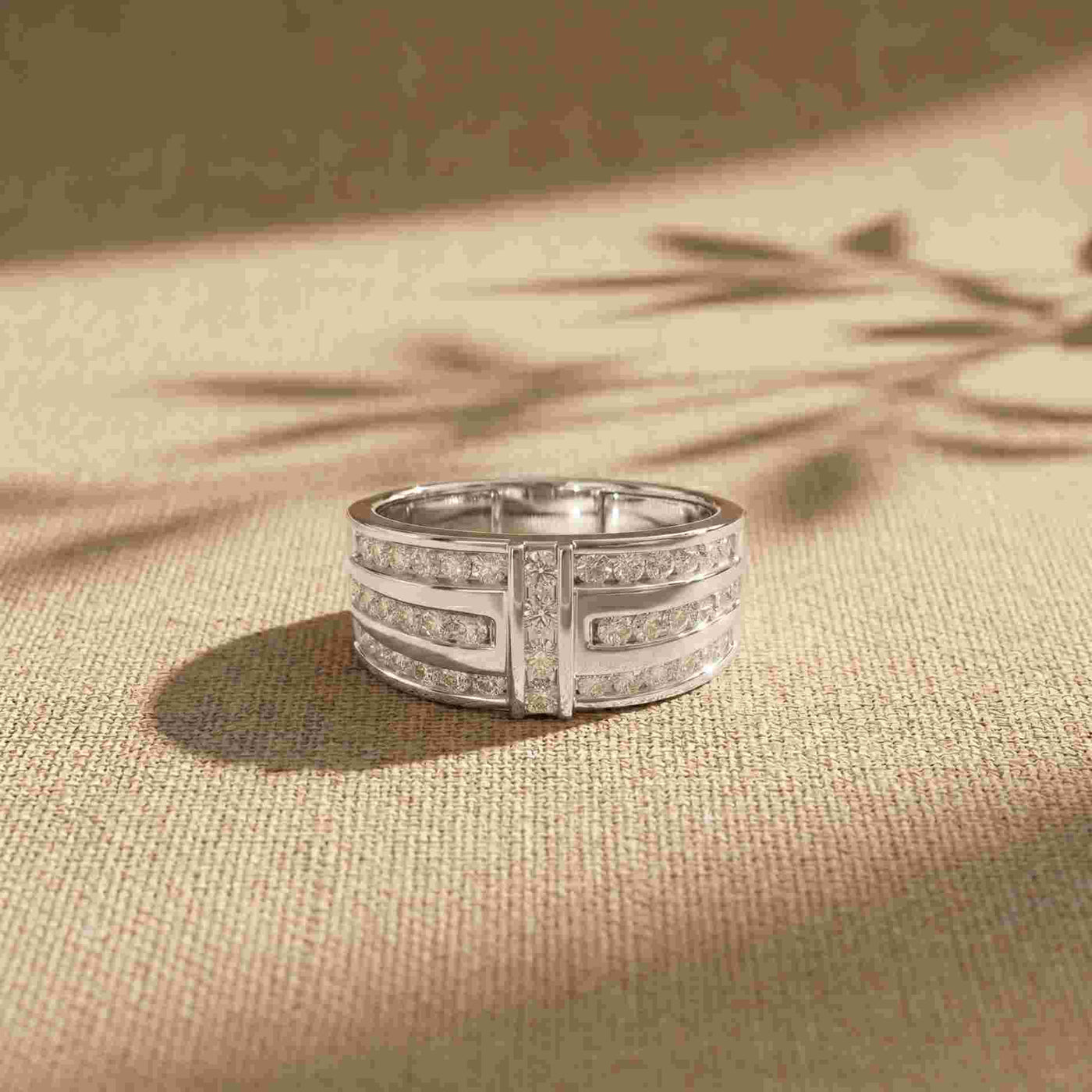 0.75 Ct Round Cut Moissanite Men's Multi-Row Band Ring