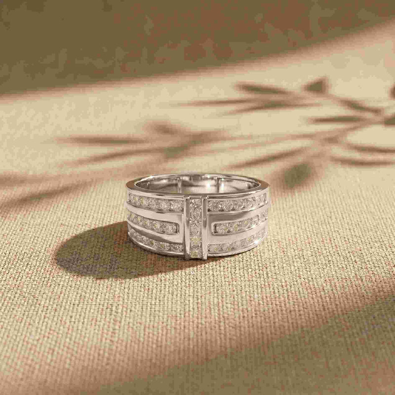 0.75 Ct Round Cut Moissanite Men's Multi-Row Band Ring