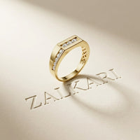 0.55 Ct Round Cut Channel Set Signet Moissanite Ring