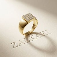 0.45 Ct Round Cut Modern Signet Moissanite Ring
