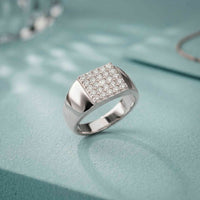 0.45 Ct Round Cut Modern Signet Moissanite Ring