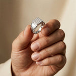 0.45 Ct Round Cut Modern Signet Moissanite Ring