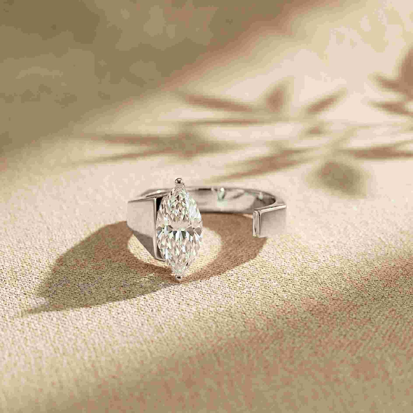 1.00 Ct Marquise Cut Moissanite Modern Open Ring