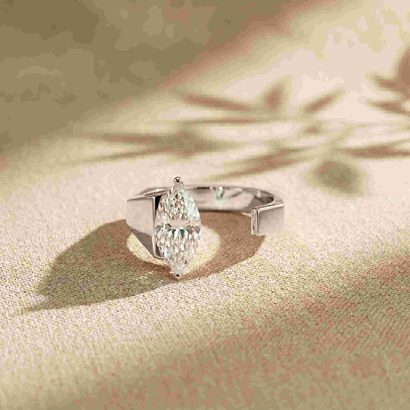 1.00 Ct Marquise Cut Moissanite Modern Open Ring